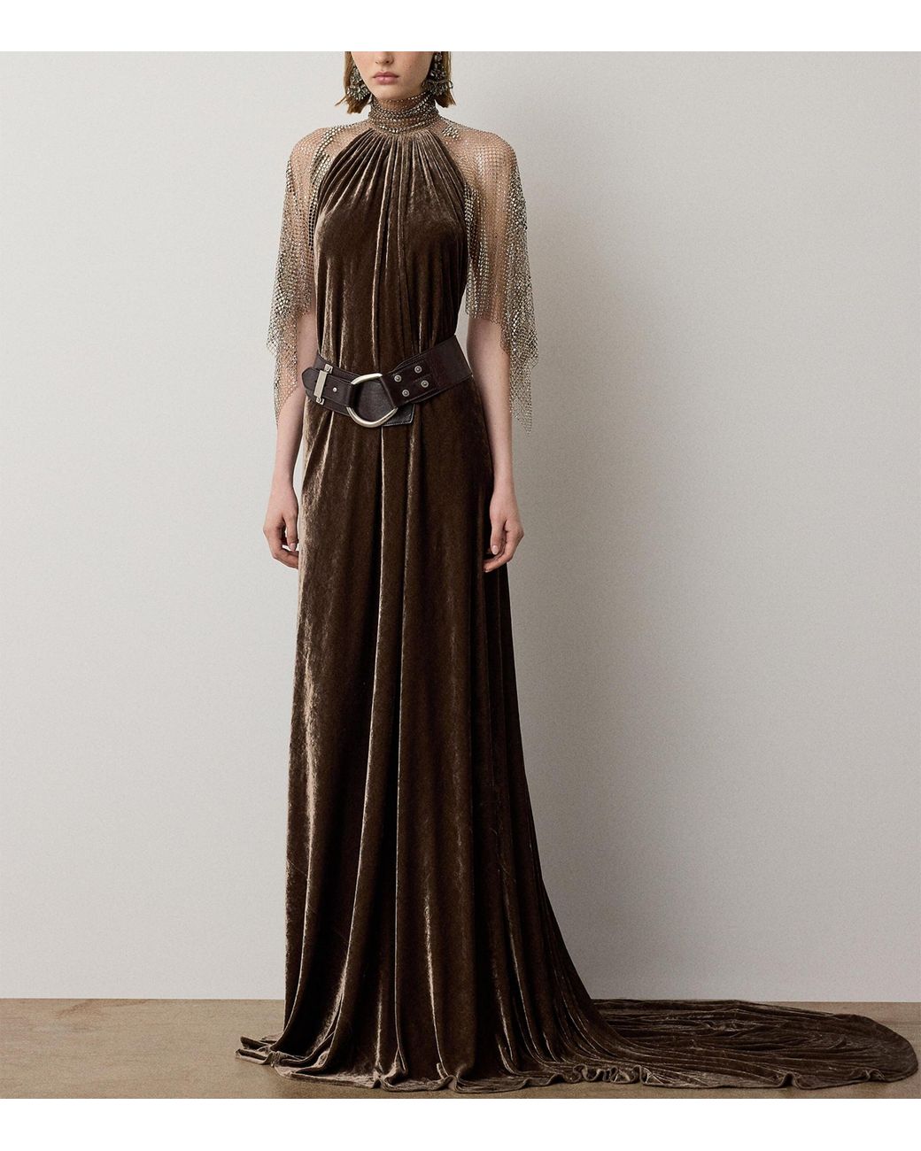 Ralph Lauren Brown Willow Velour Evening Dress