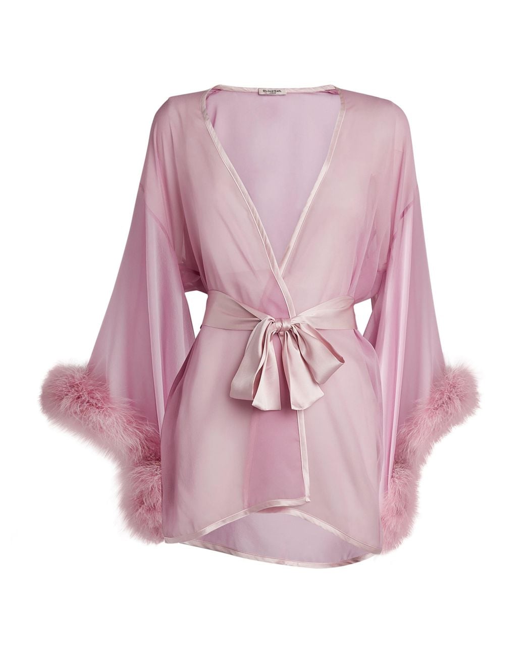 Gilda & Pearl Pink Silk Marabou Feather-Trimmed Diana Robe