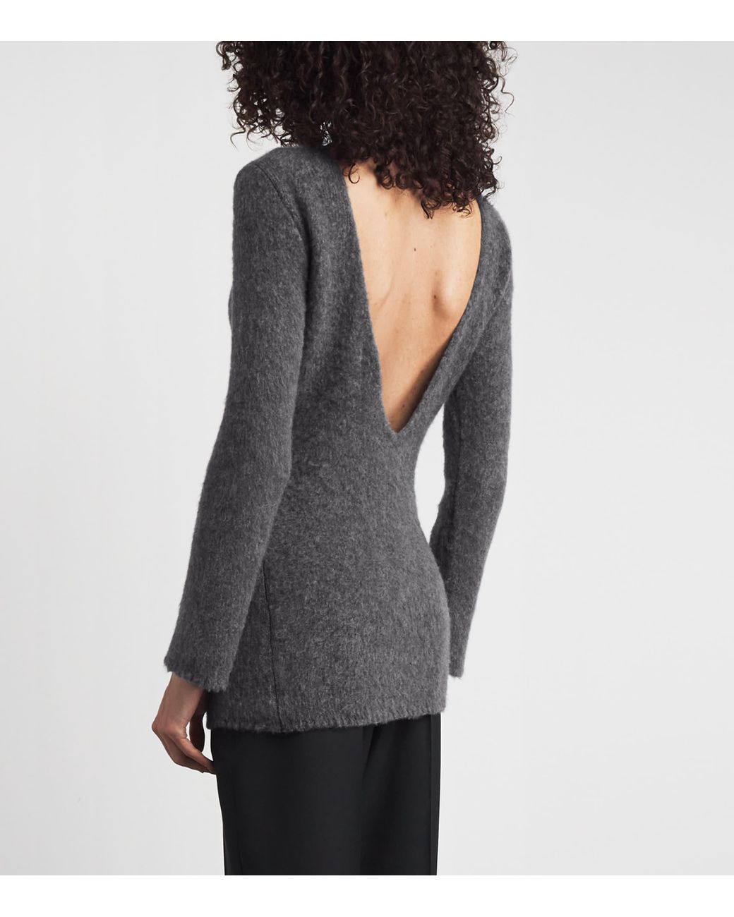 RETORI Gray Cashmere Deep V-Neck Mini Dress