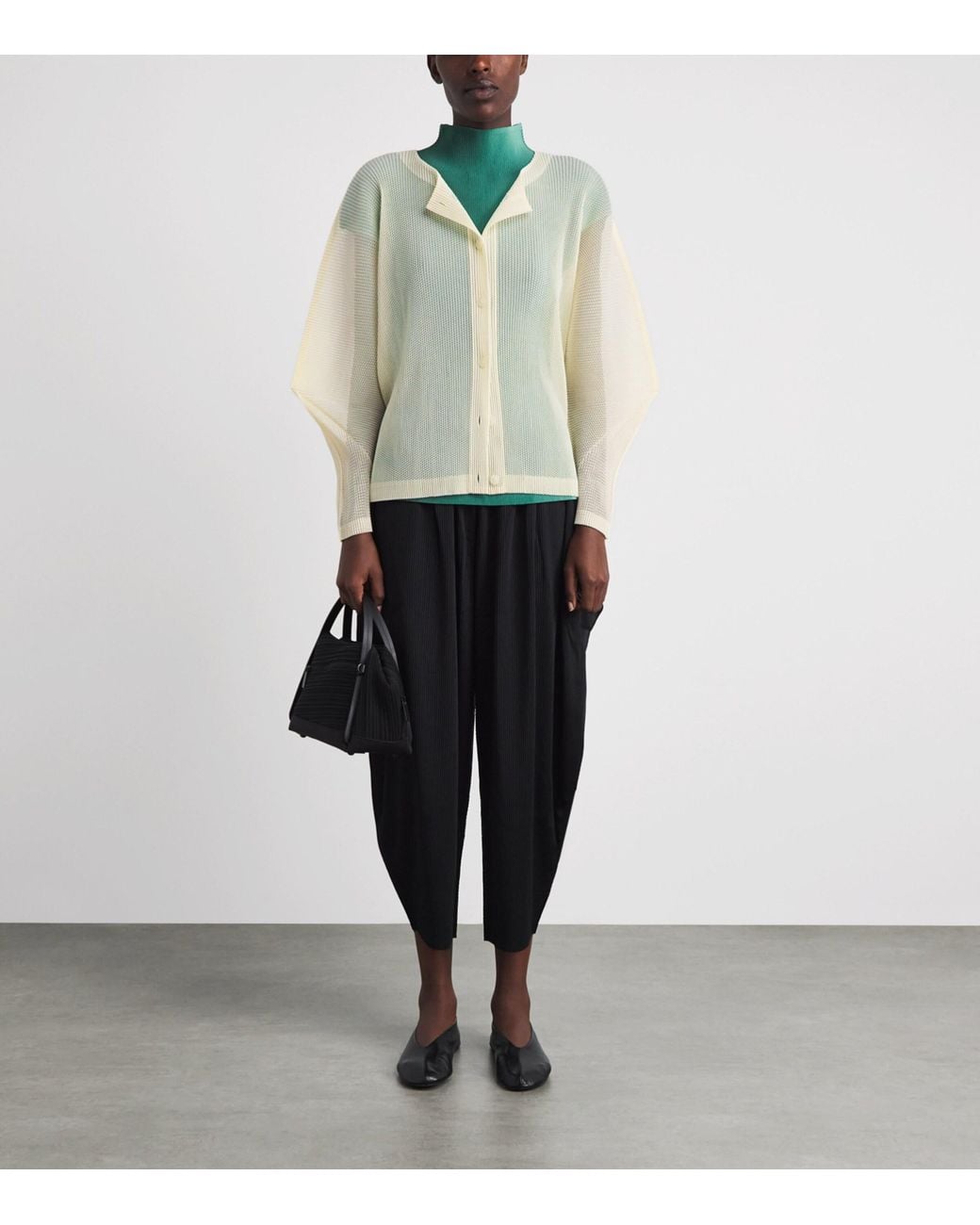 Pleats Please Issey Miyake White Tatami August Cardigan
