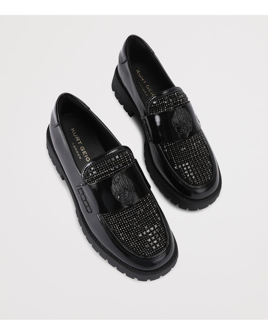 Kurt Geiger Black Leather Embellished Eagle Loafers