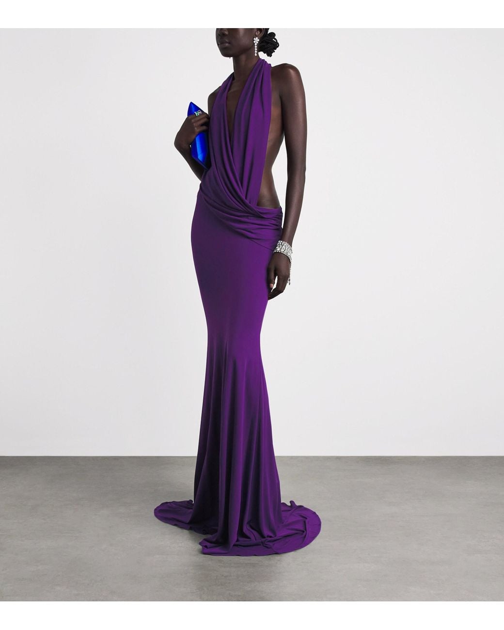 Alex Perry Purple Halterneck Drape Gown