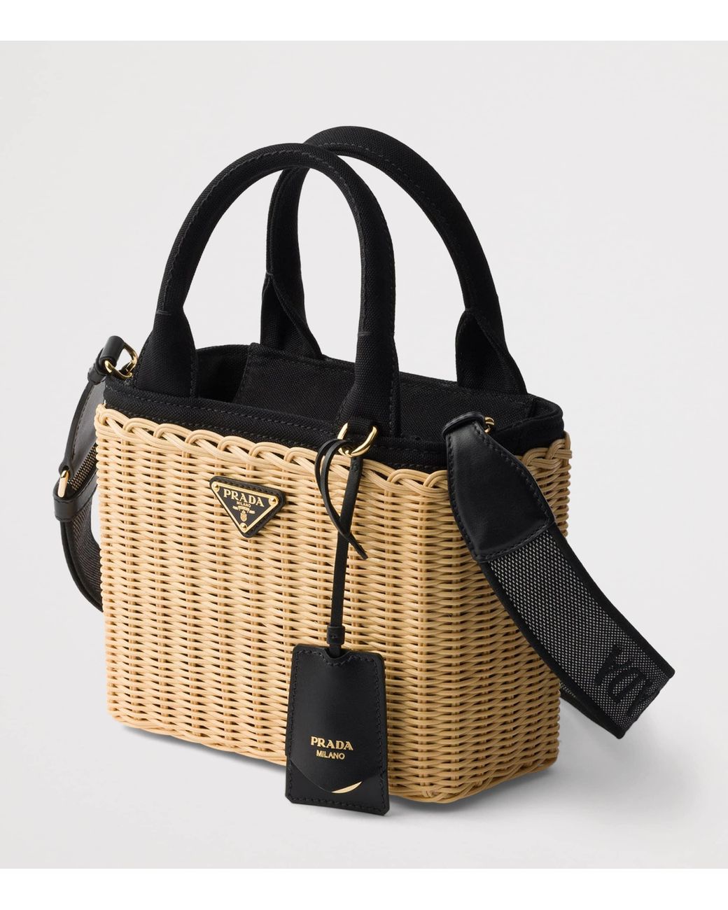 Prada Black Small Wicker Top-Handle Bag