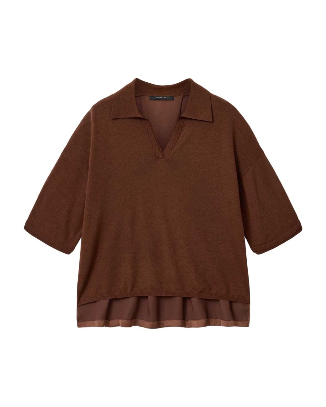 AllSaints Brown Wool Bern Polo Shirt