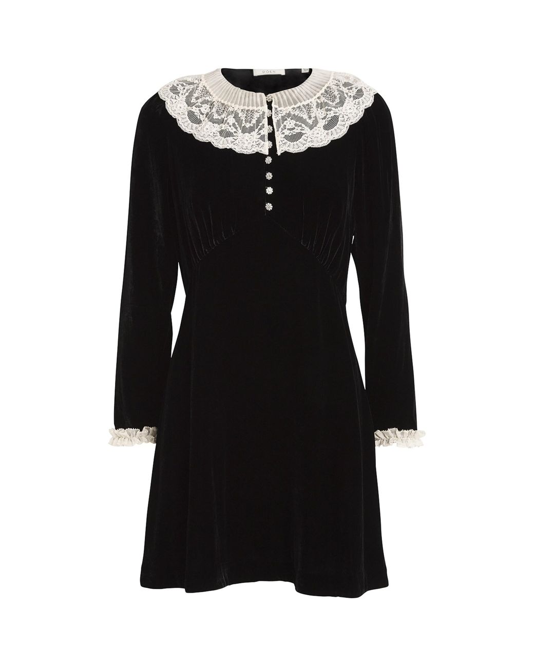 Doen Velvet Lace-Trim Lisbeth Mini Dress in Black
