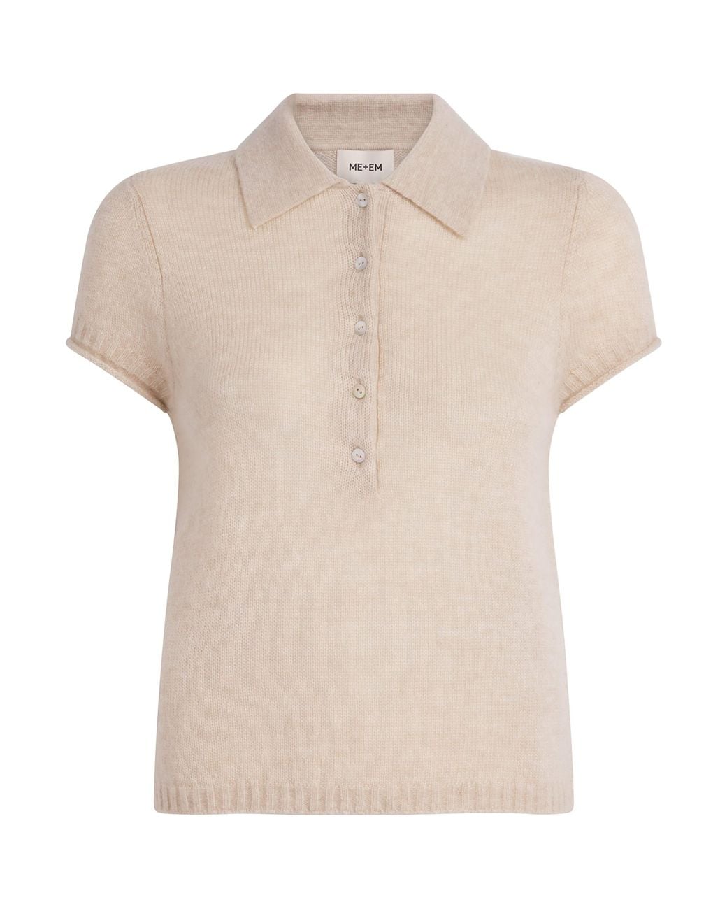 ME+EM White Merino-Cashmere-Silk Polo Shirt