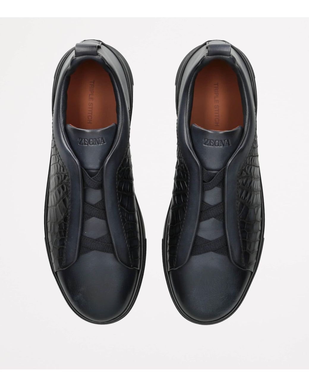 Zegna Blue Crocodile-Panel Triple Stitch Sneakers for men