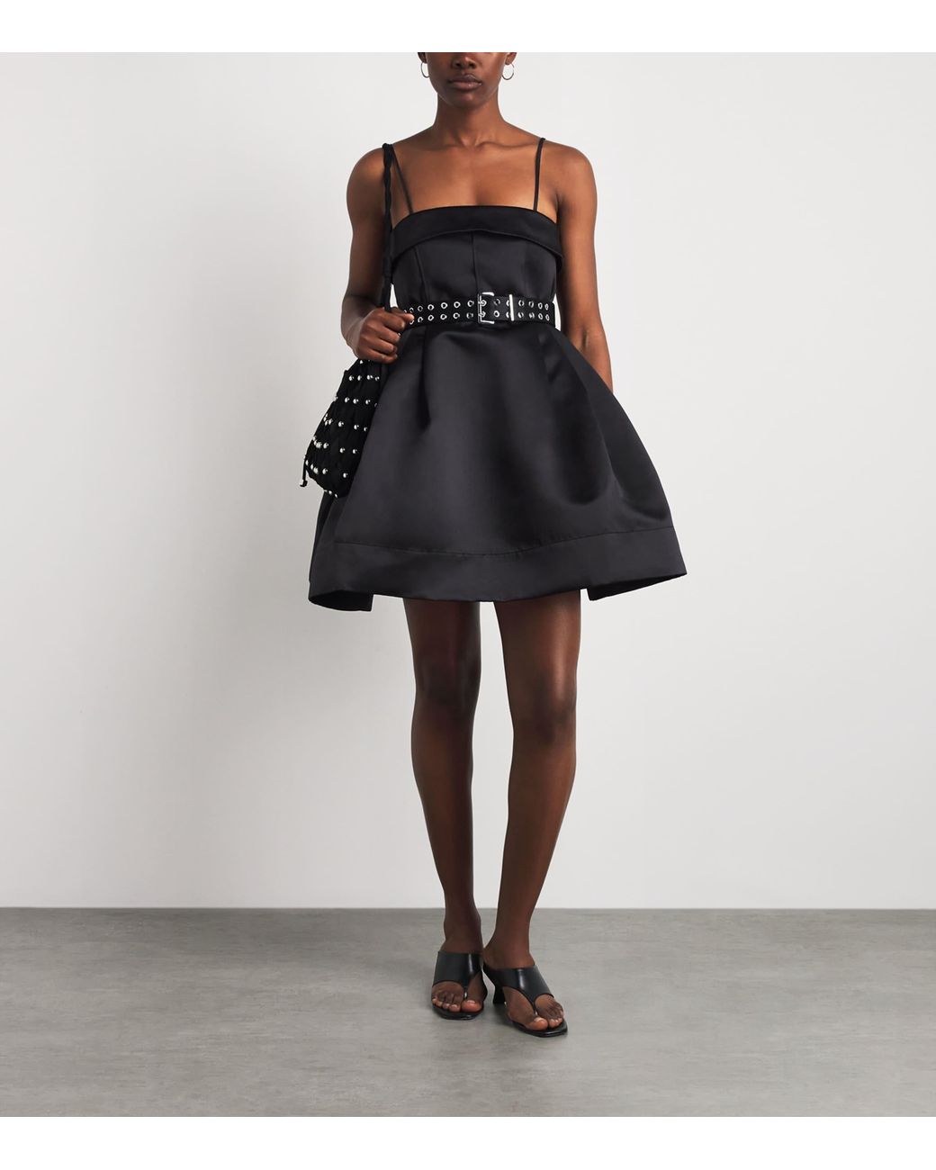 Ganni Black Satin Bubble Mini Dress