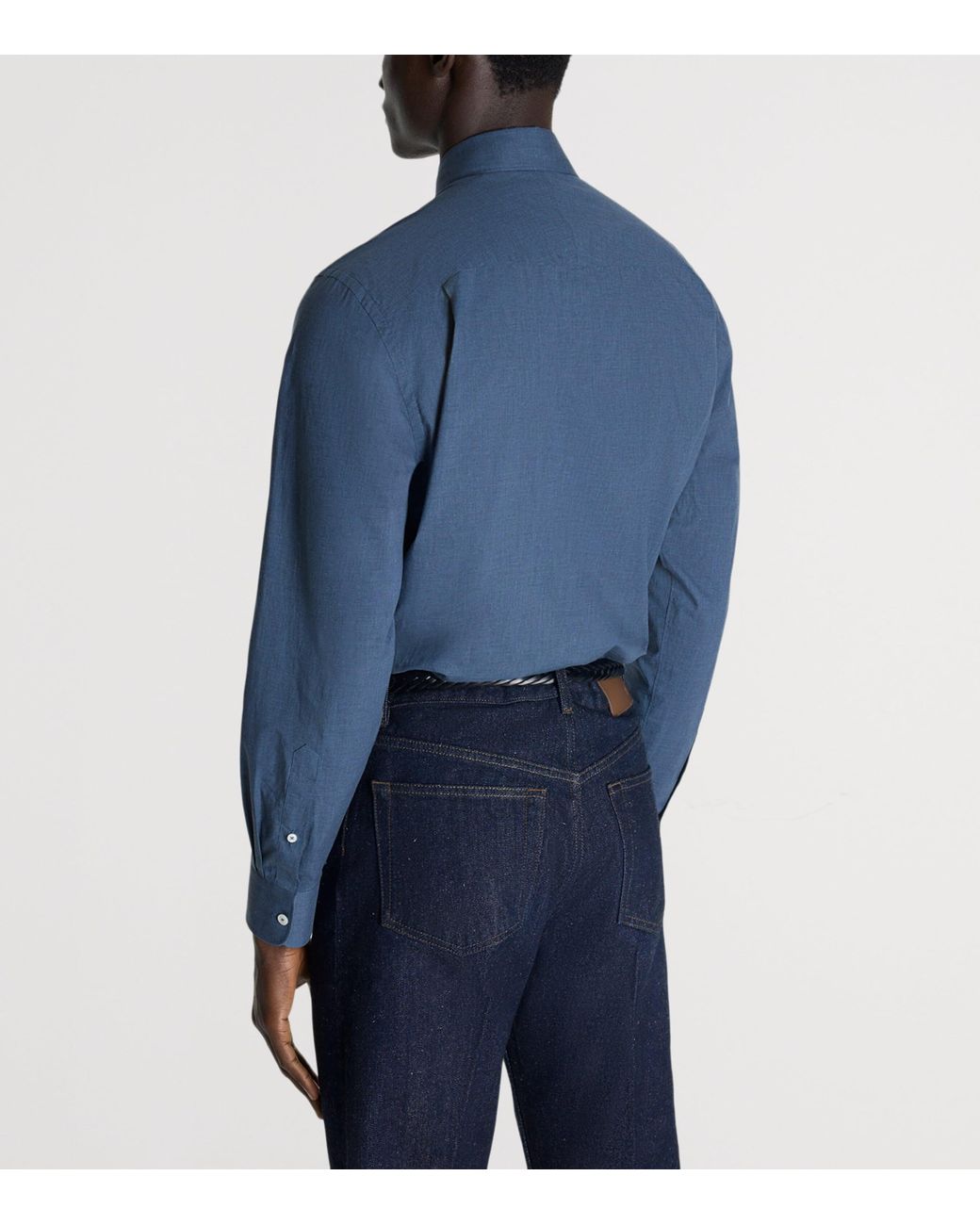 Dunhill Blue Cotton Chambray Formal Shirt for men