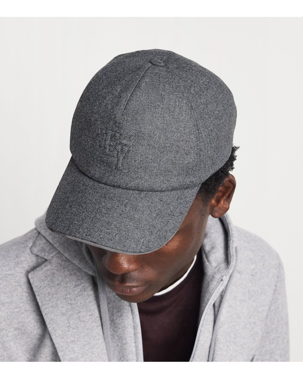 Eleventy Gray Wool-Blend Baseball Logo Cap for men
