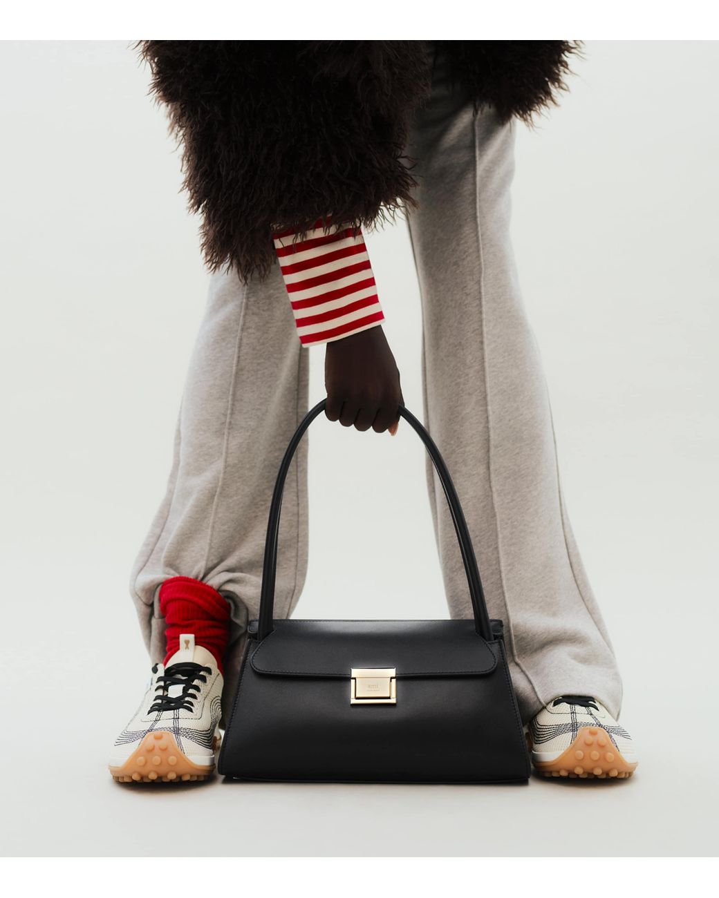 AMI Black Small Leather Mimi Shoulder Bag