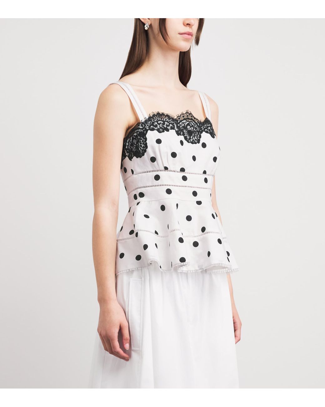 Self-Portrait White Linen-Cotton Polka Dot Top