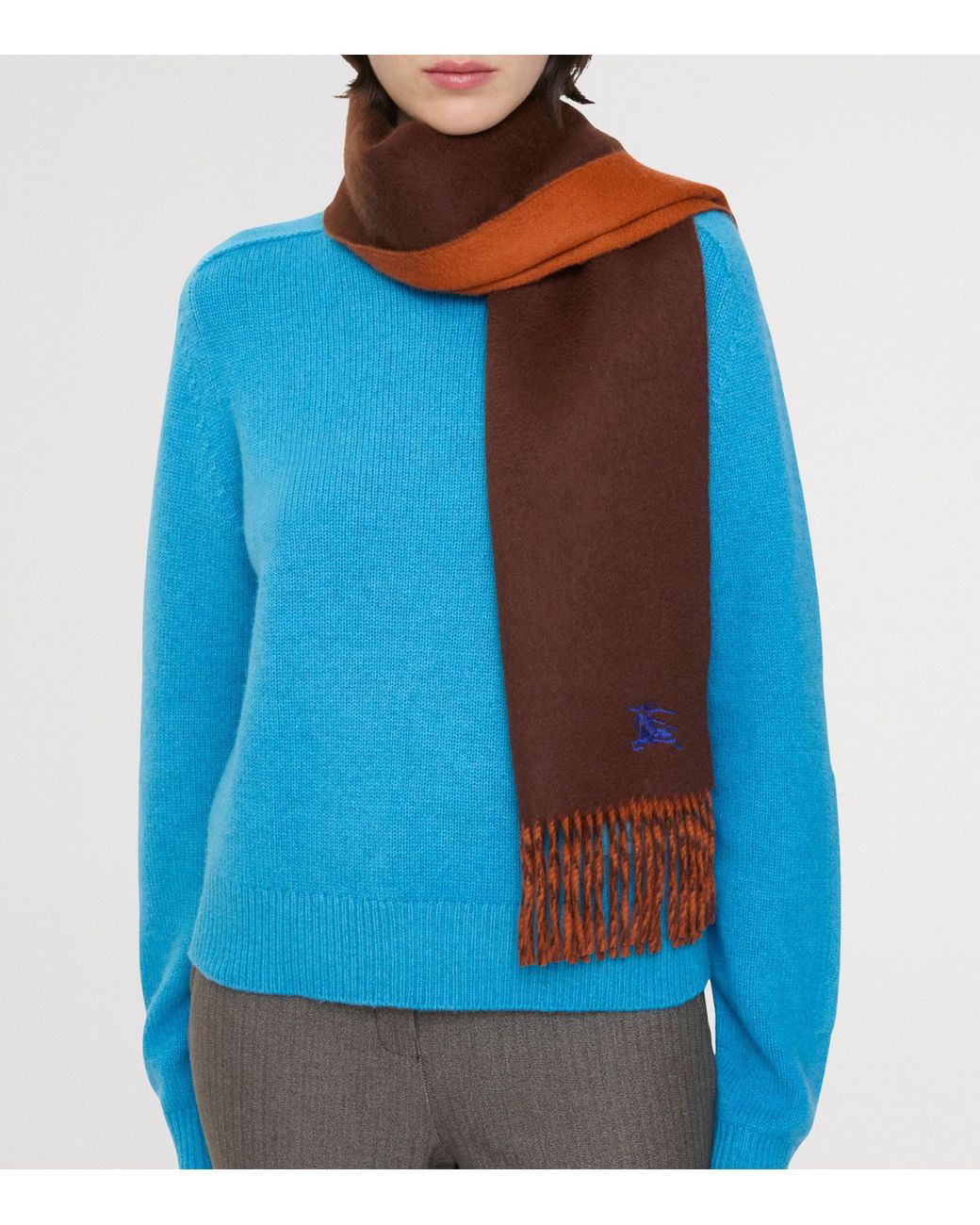 Burberry Brown Cashmere Reversible Ekd Scarf