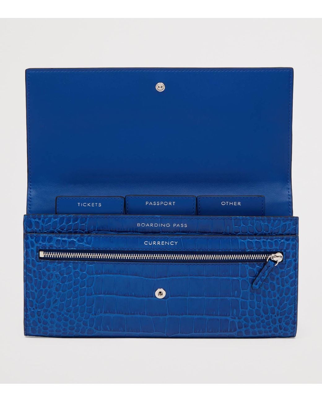 Smythson Blue Leather Croc-Embossed Marshall Travel Wallet for men