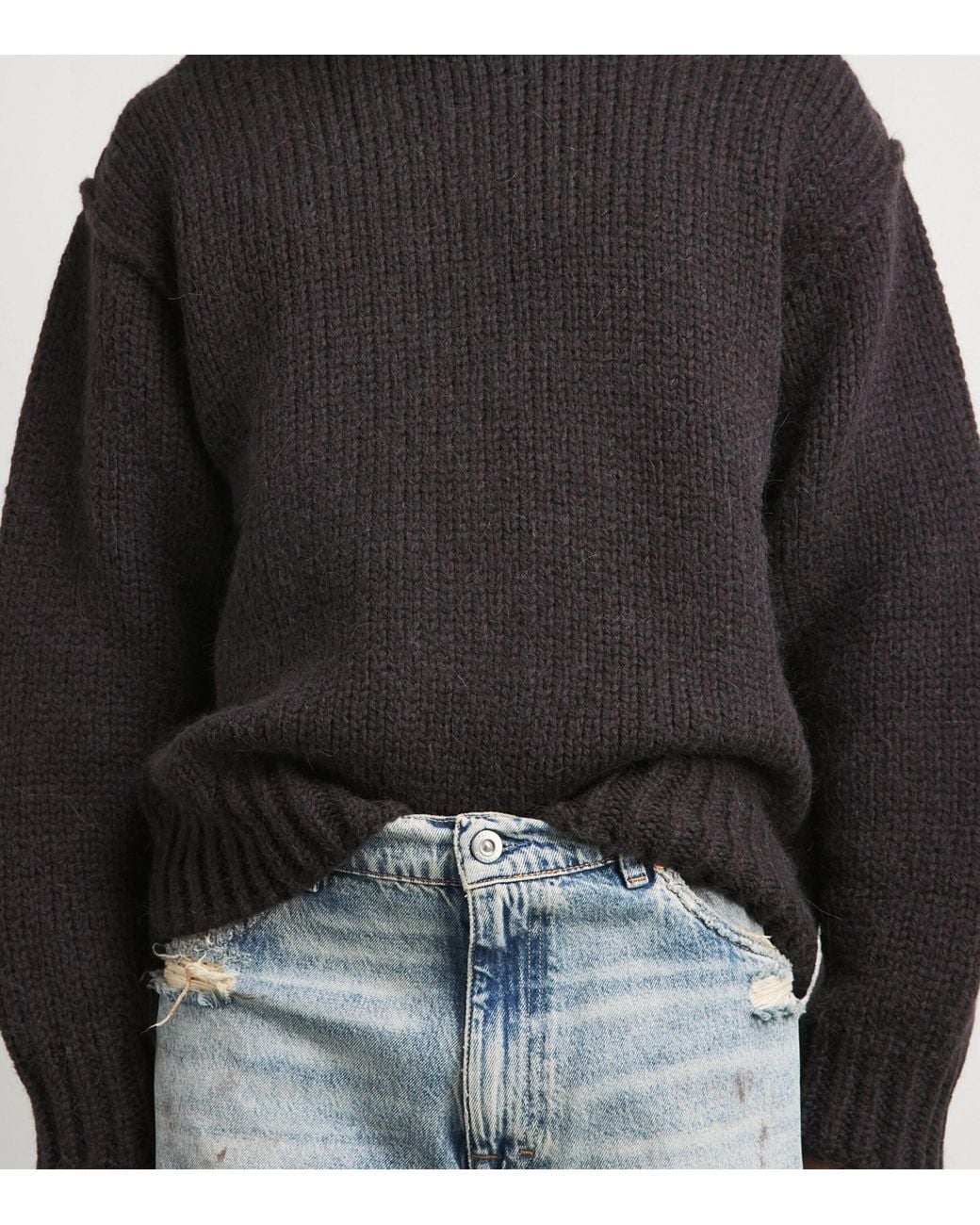 Our Legacy Black Merino Wool-Alpaca Mock Roundneck Sweater for men