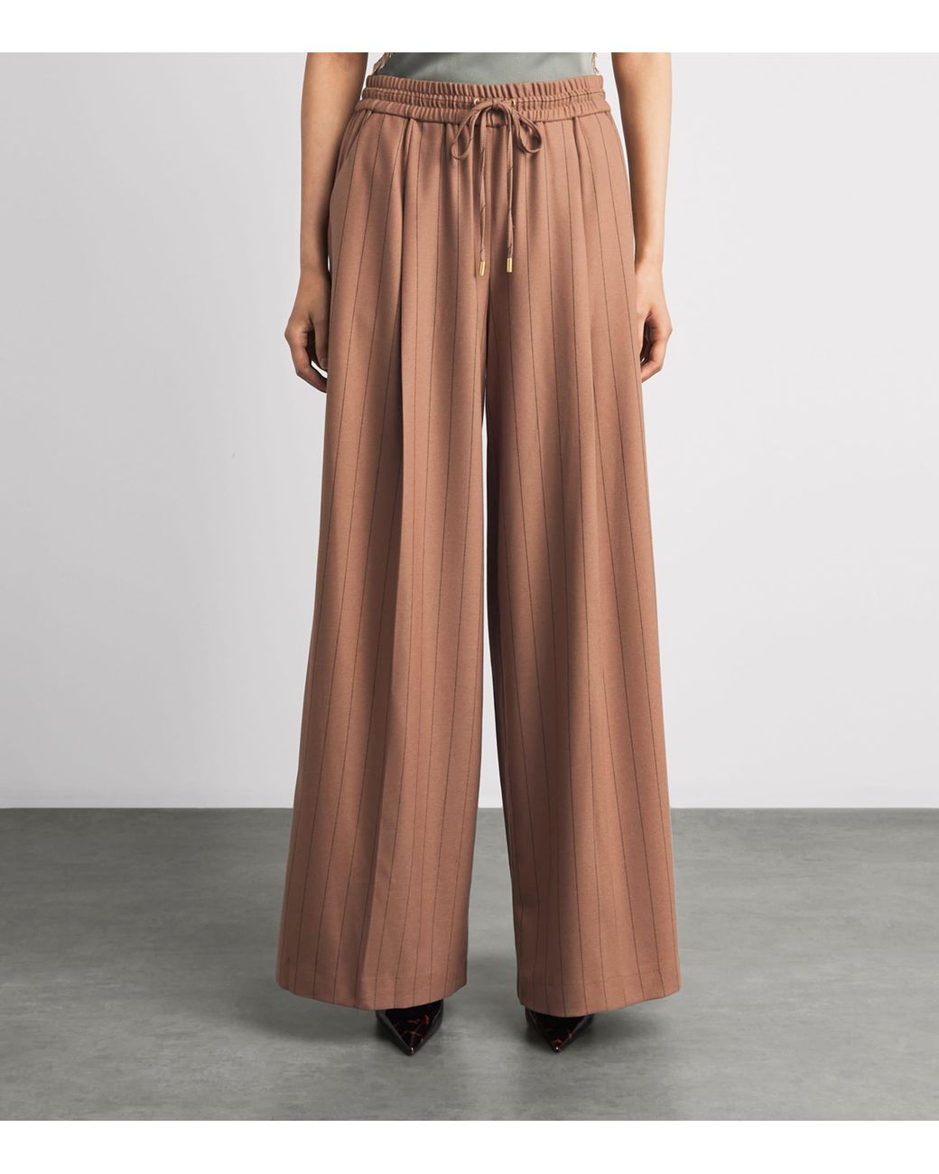 L'Agence Brown Stripe Connie Wide-Leg Trousers