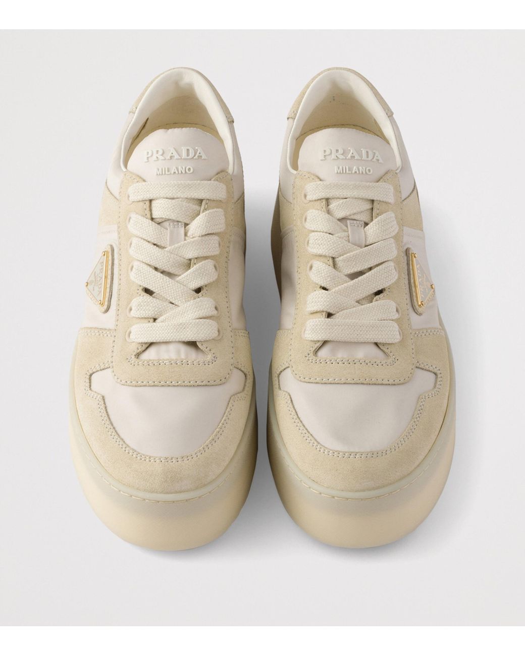 Prada Natural Re-Nylon And Suede Downtown Bold Sneakers
