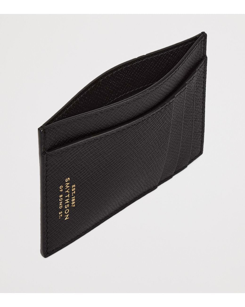Smythson Black Panama Leather Compact Card Holder for men