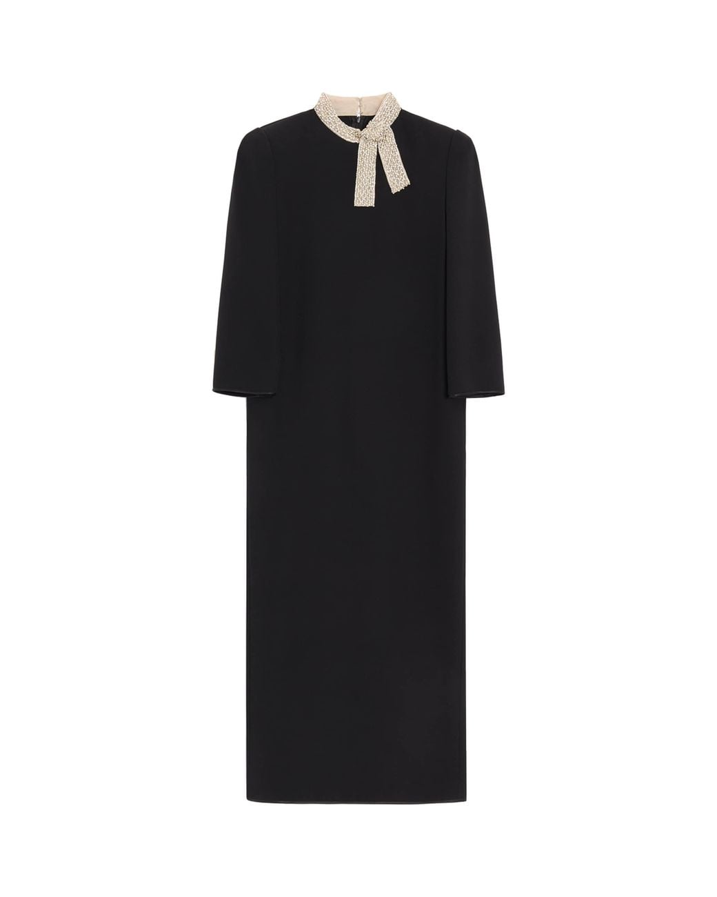 Valentino Black Silk Embellished-Collar Midi Dress