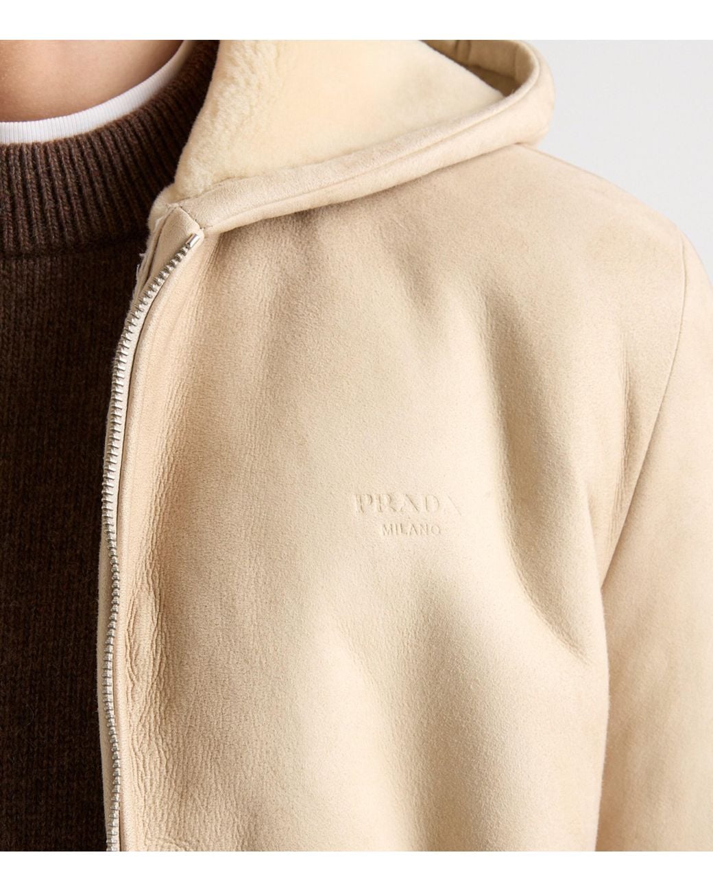 Prada Natural Shearling Hooded Bomber Jacket for men