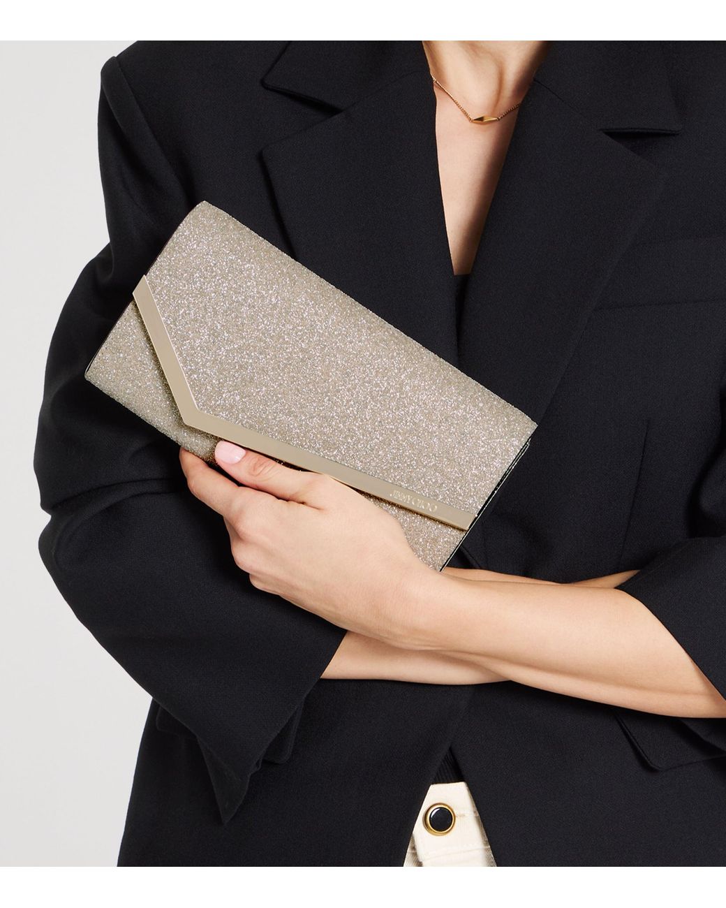 Jimmy Choo Natural Glitter Emmie Clutch Bag