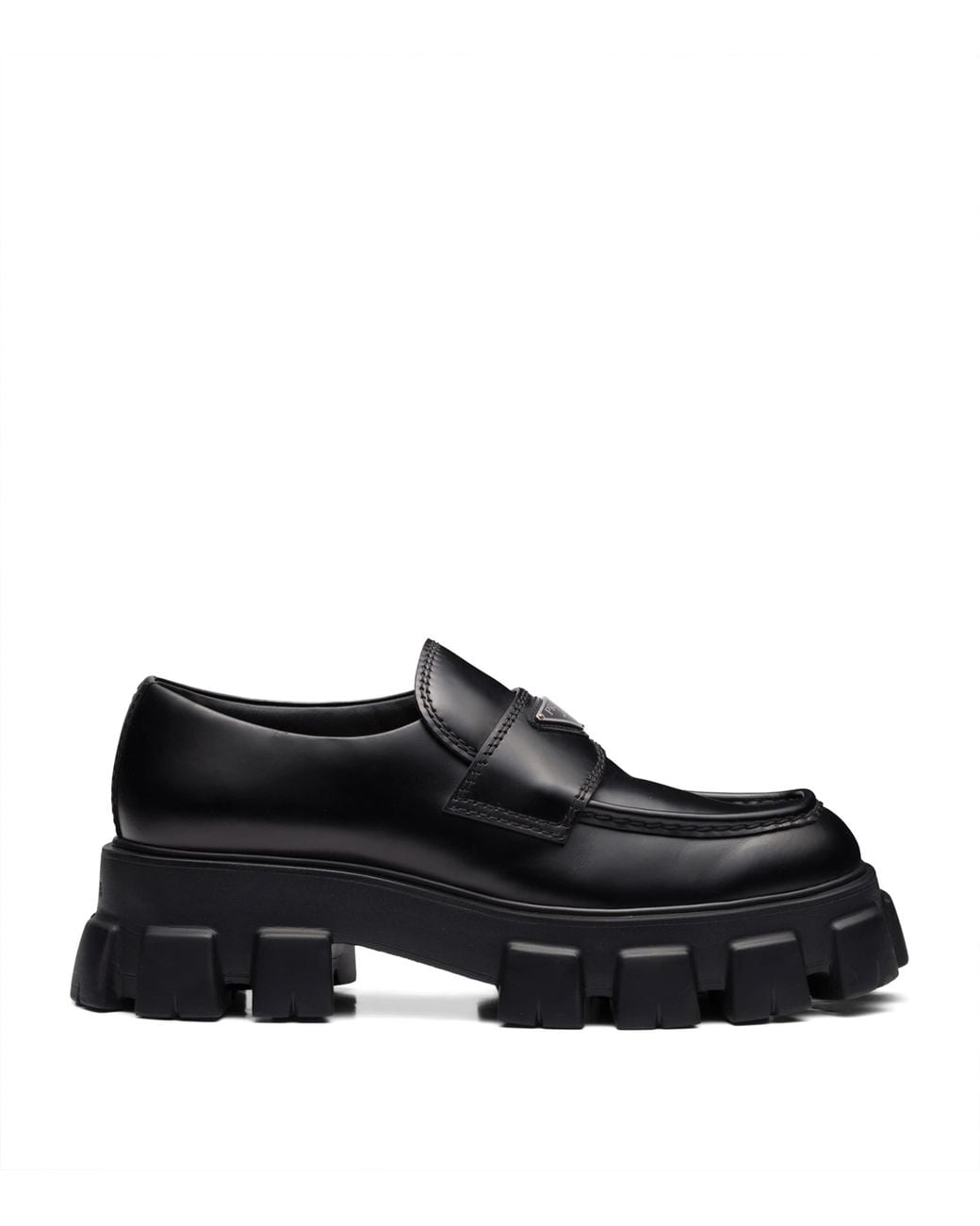 Prada Black Brushed Leather Monolith Loafers for men