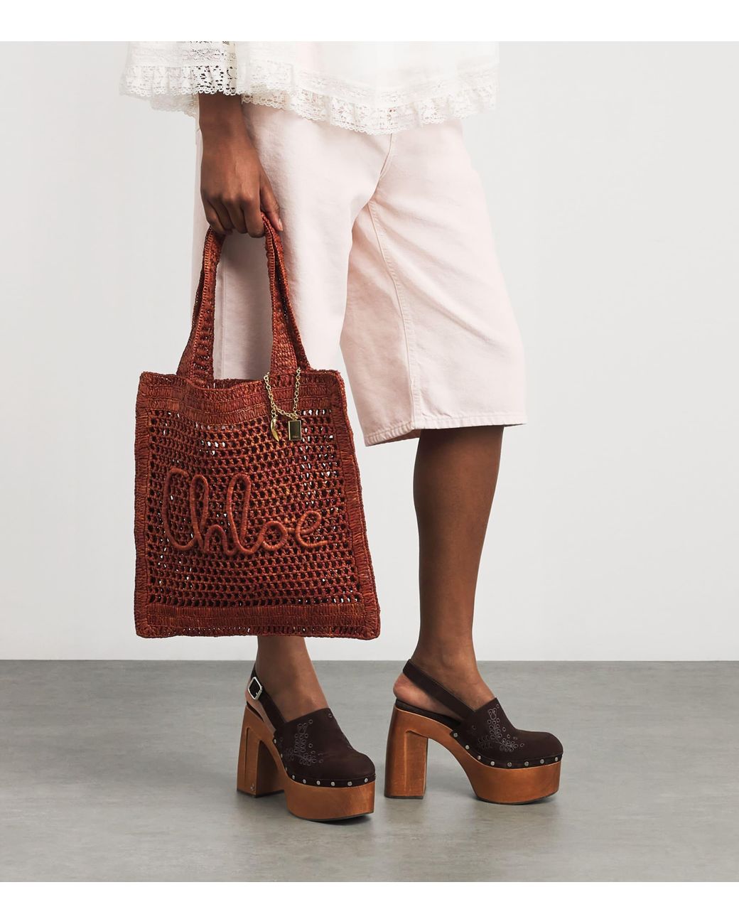 Chloé Red Raffia Summer Banana Tote Bag