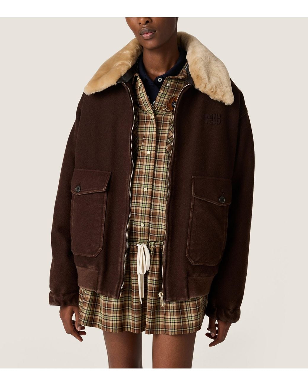Miu Miu Brown Fleece Plaid Shirt