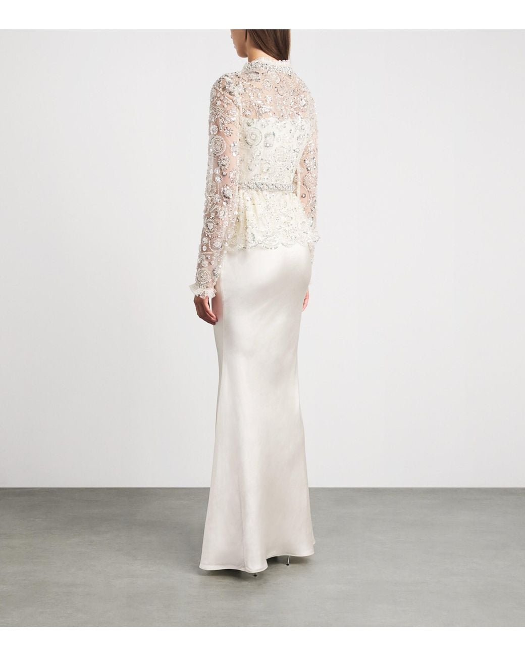 Self-Portrait White Satin Sequin-Embellished Gown