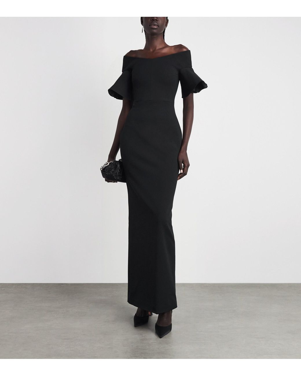 Solace London Black Off-The-Shoulder Cielo Gown