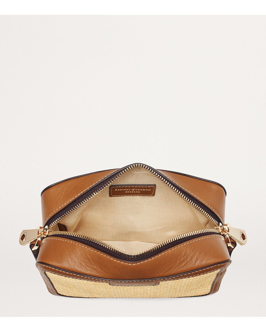Aspinal Brown Leather Woven Camera Bag