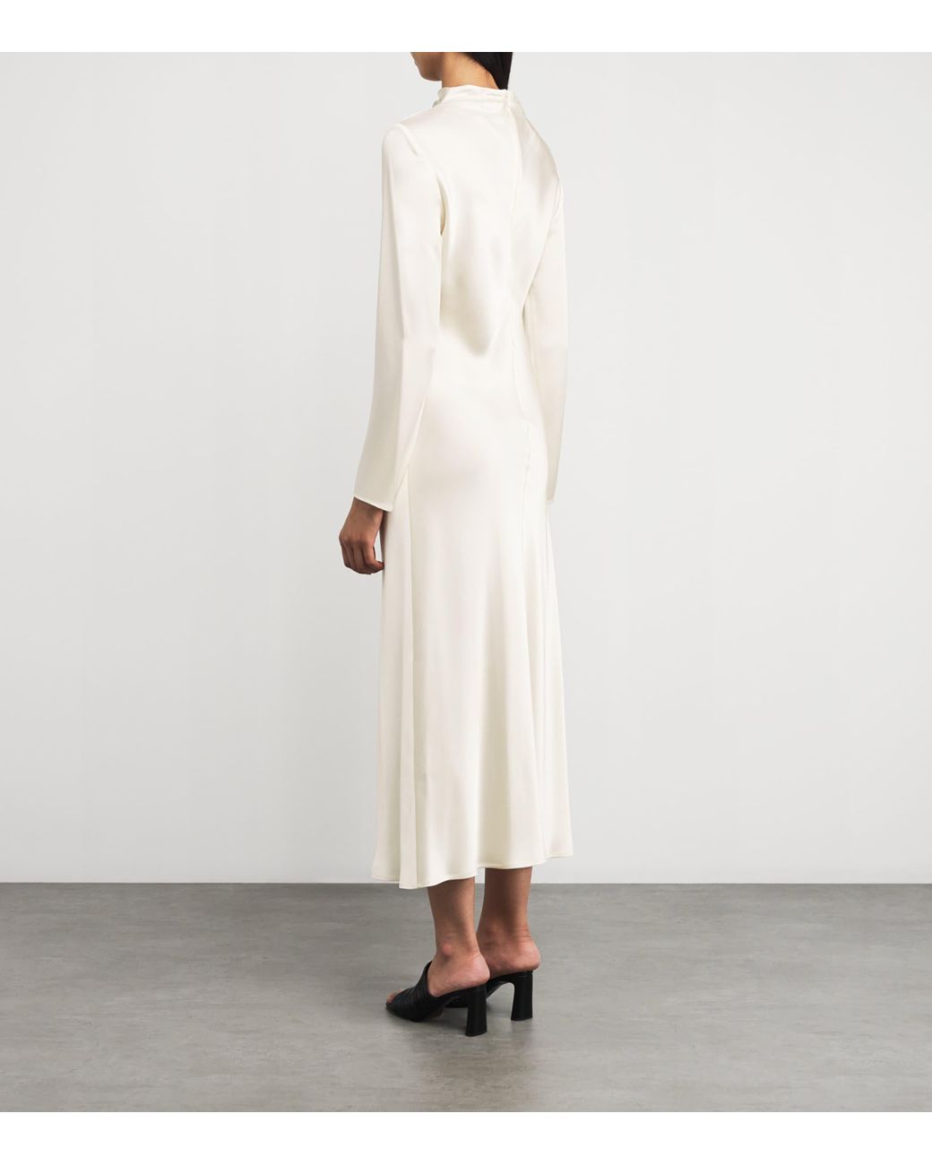 LAPOINTE Satin Draped Midi Dress in White | Lyst
