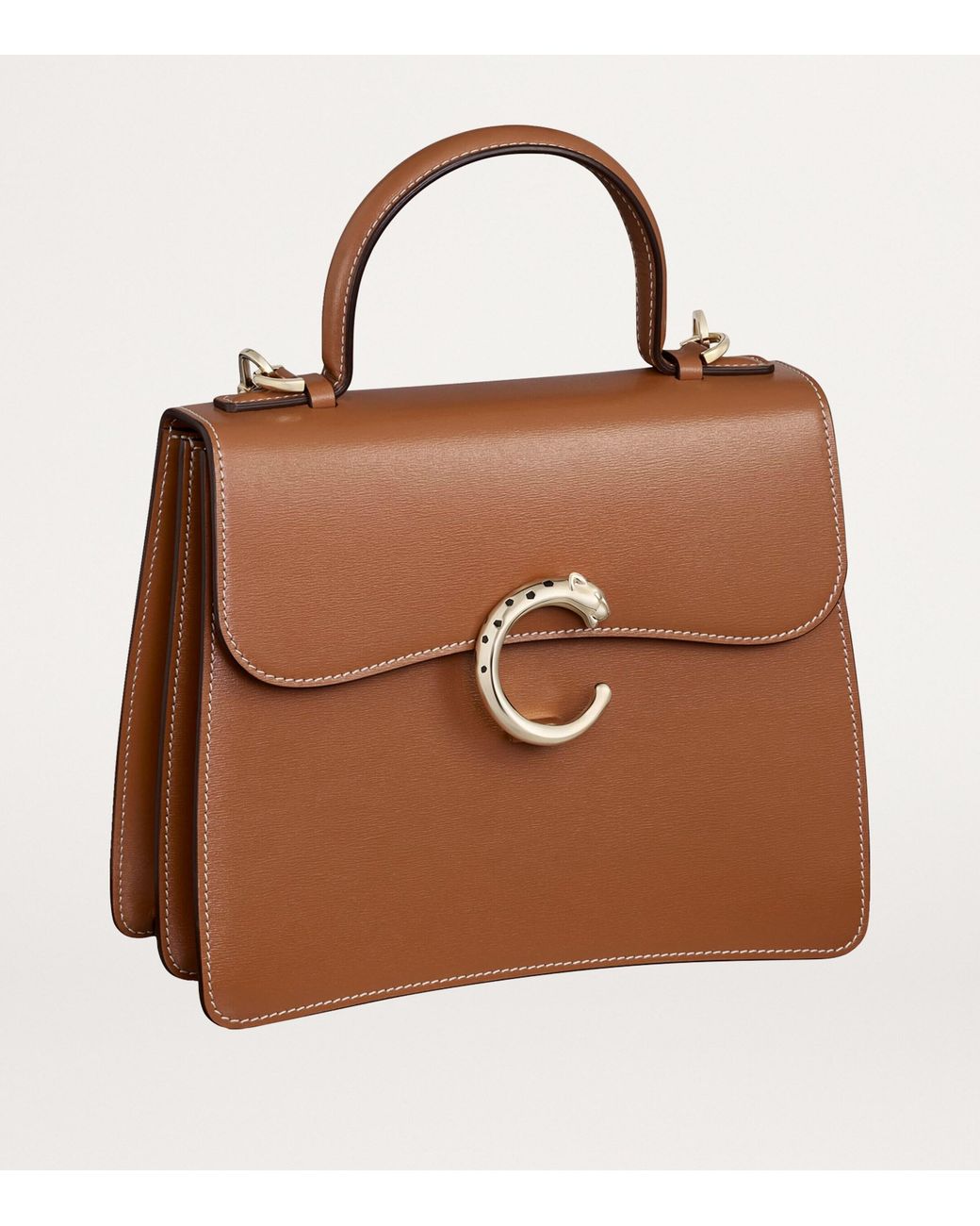 Cartier Brown Small Calfskin Panthère De Top-Handle Bag