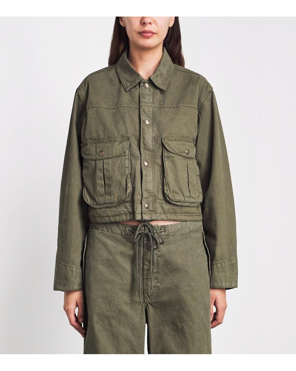 Re/done Green Cotton-Blend Cropped Jessie Military Jacket