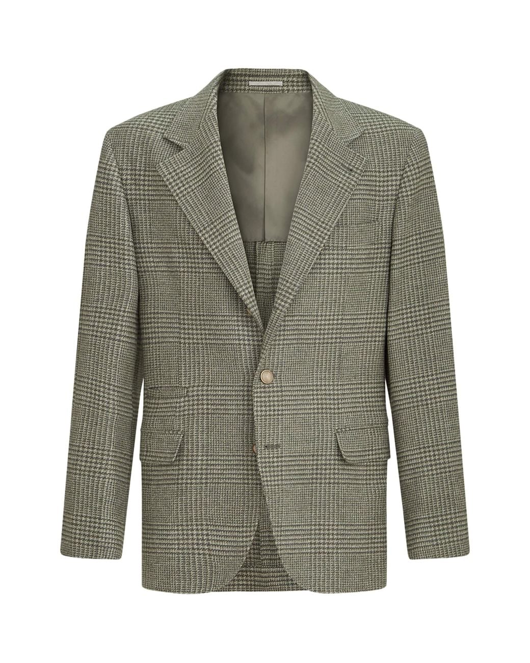 Brunello Cucinelli Green Wool-Cashmere-Blend Check Blazer for men