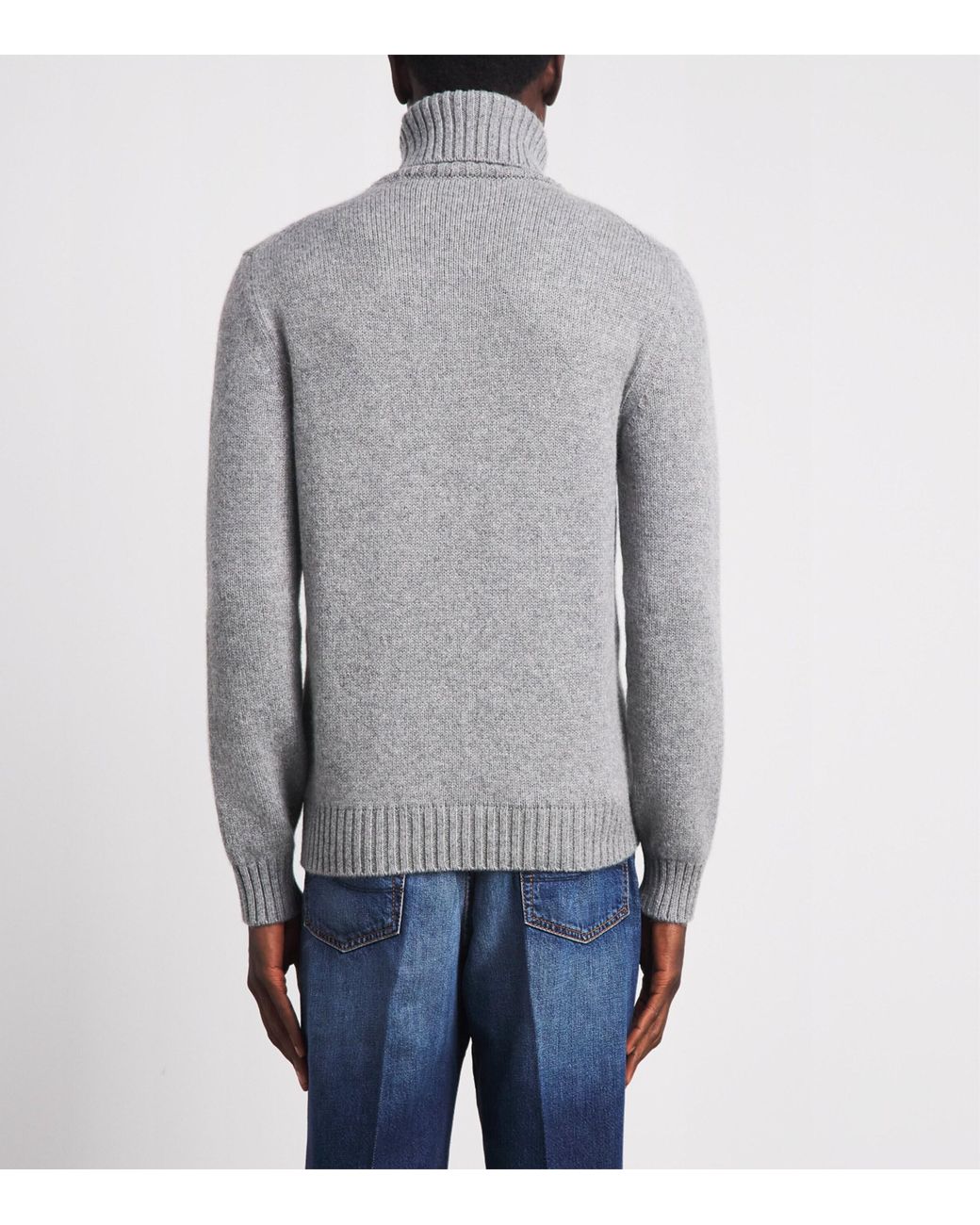 Isaia Gray Cashmere Cable-Knit Rollneck Sweater for men
