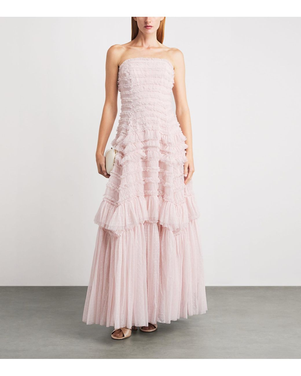 Needle & Thread Pink Ruffle Strapless Valentine Maxi Dress