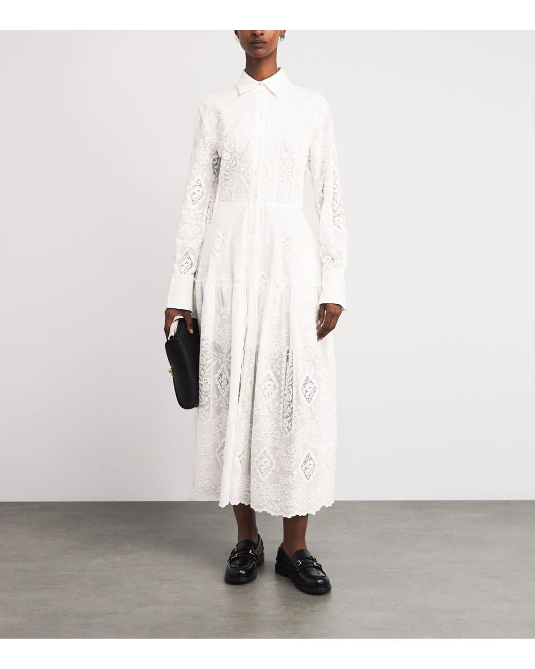 Erdem White Cotton Embroidered Midi Shirt Dress