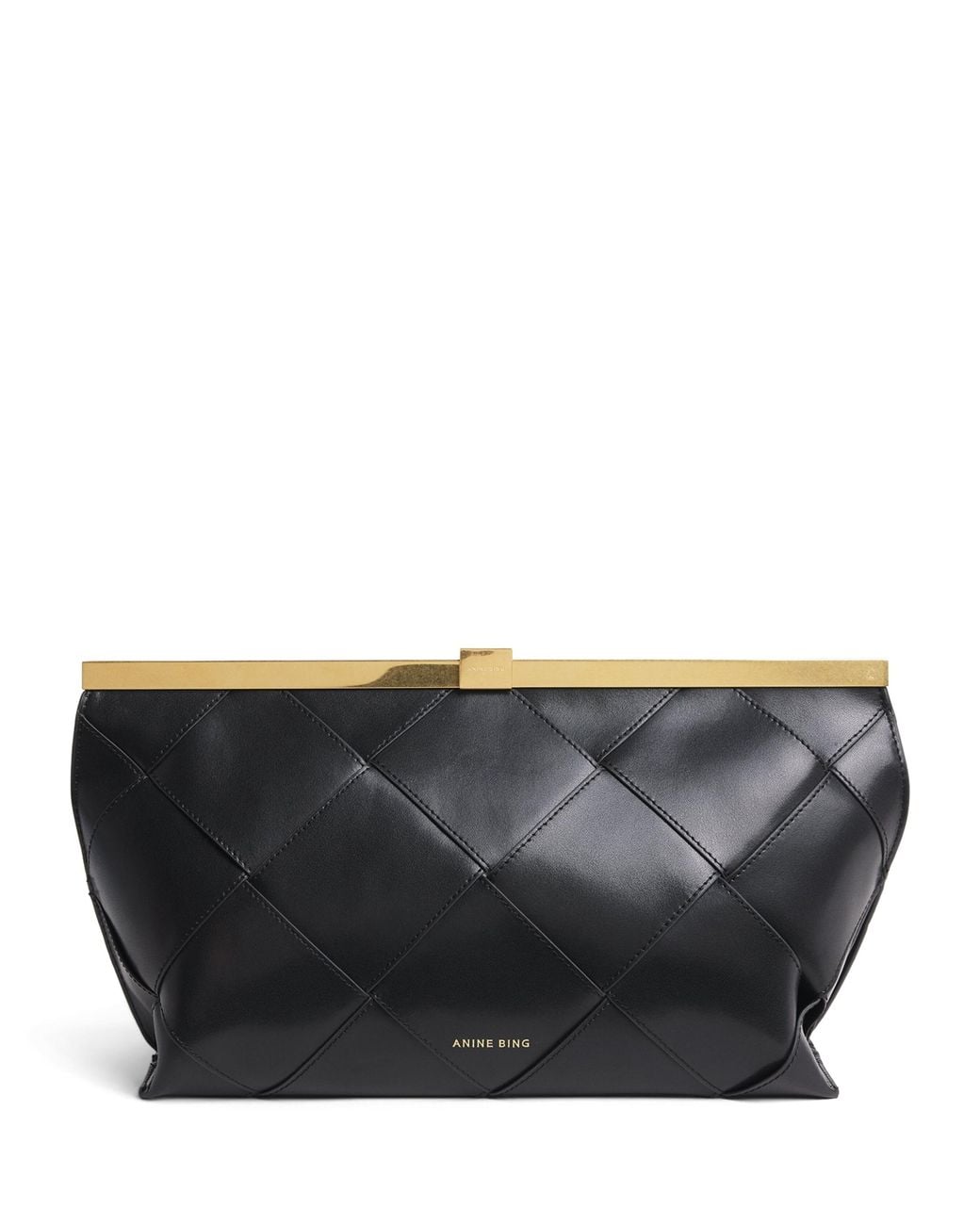 Anine Bing Black Leather Braided Anine Clutch Bag