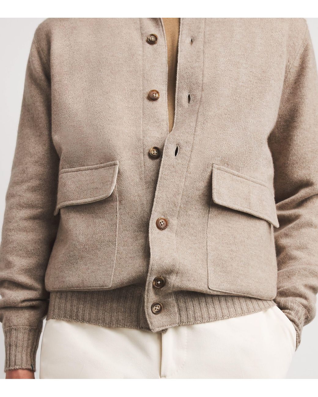 FIORONI CASHMERE Natural Cashmere Knitted Bomber Jacket for men