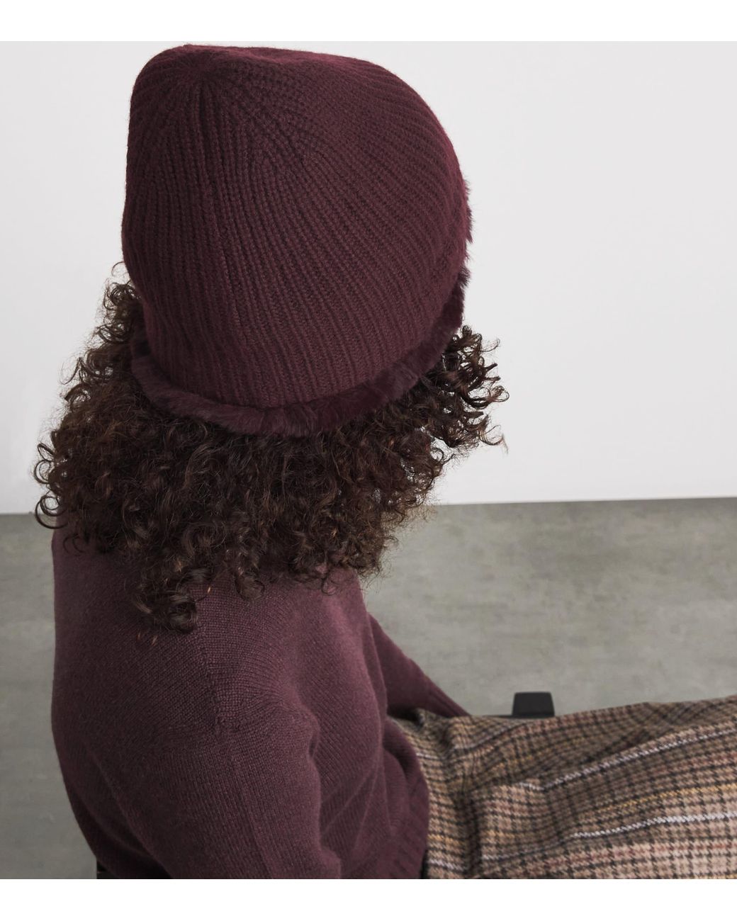 Yves Salomon Red Wool-Cashmere Rabbit Fur Trim Beanie