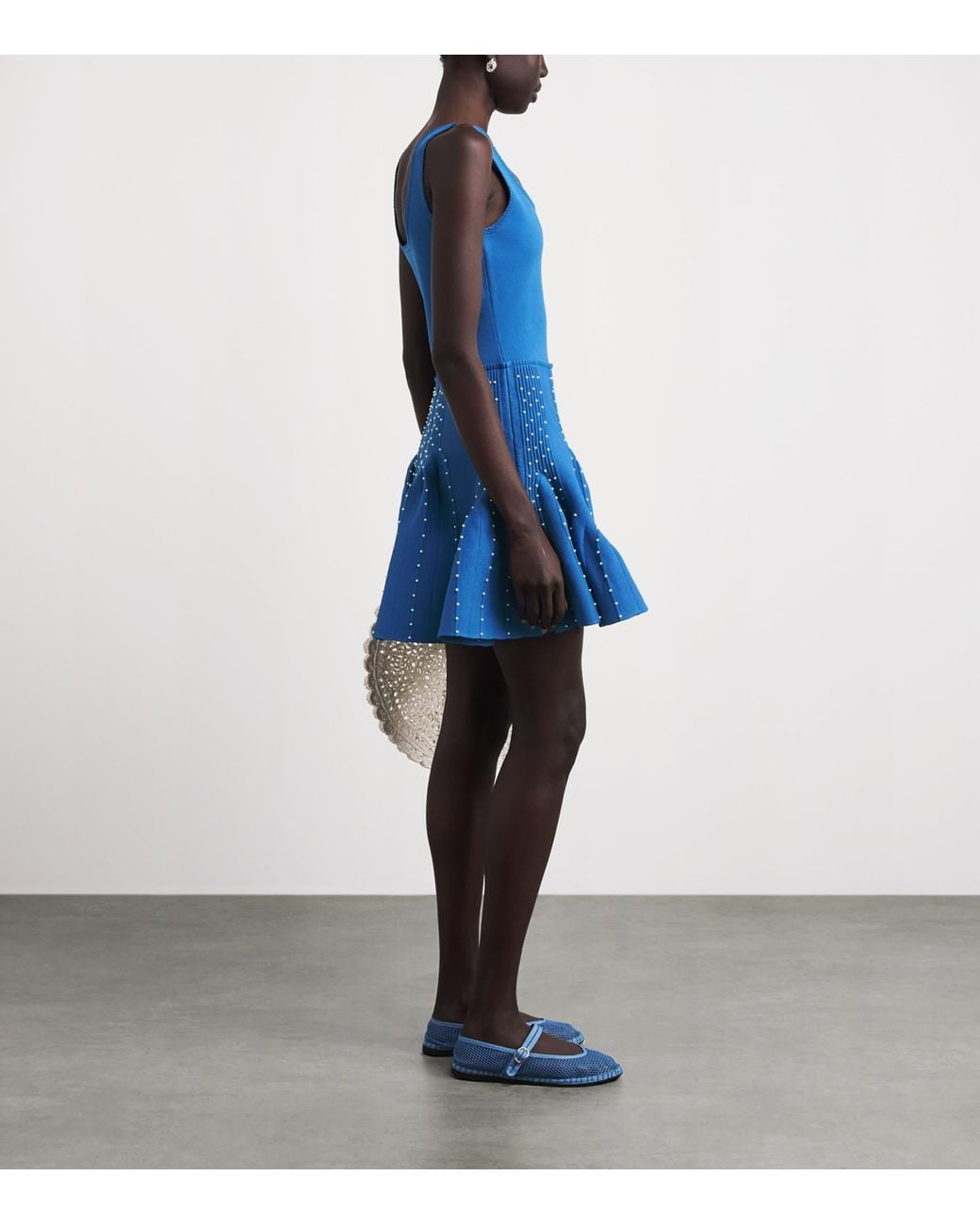 Sandro Blue Embellished Knit Mini Dress