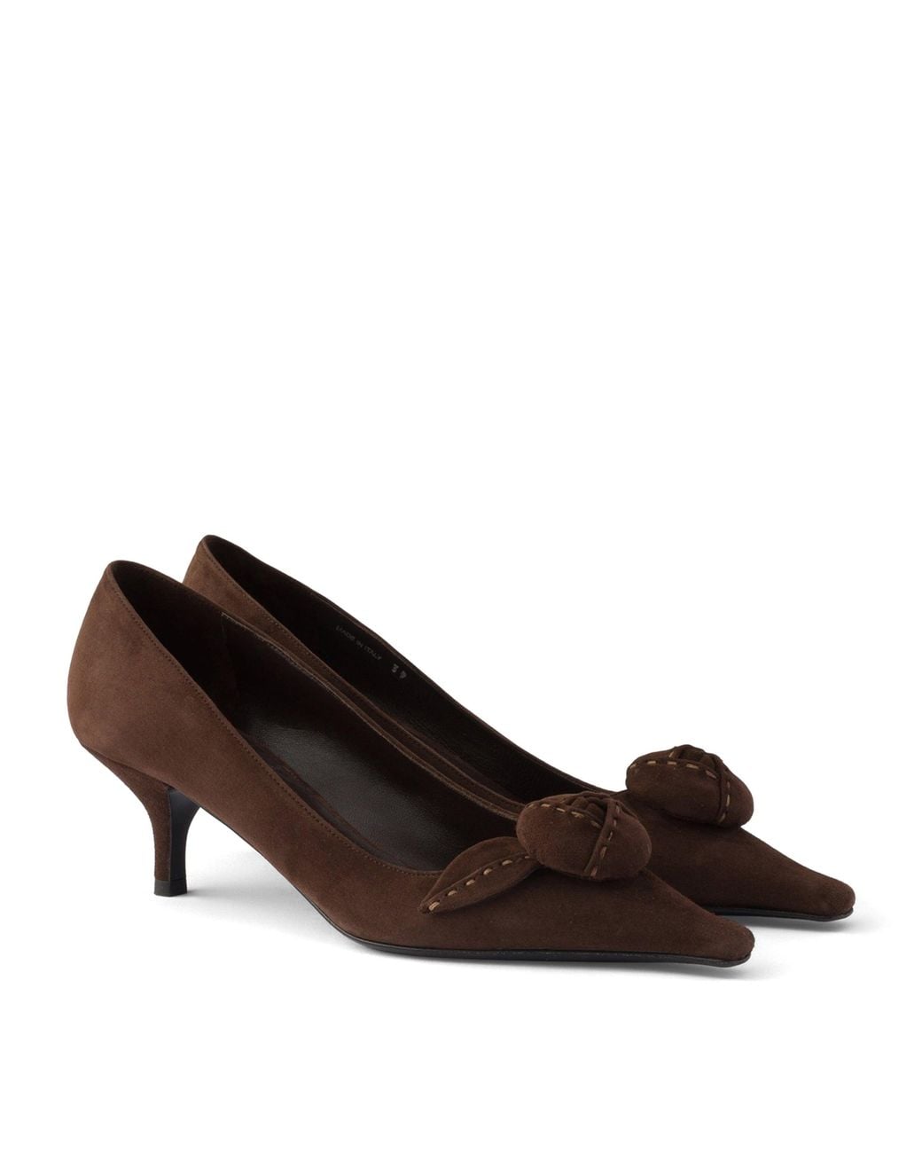 Prada Brown Suede Floral-Detail Pumps 55