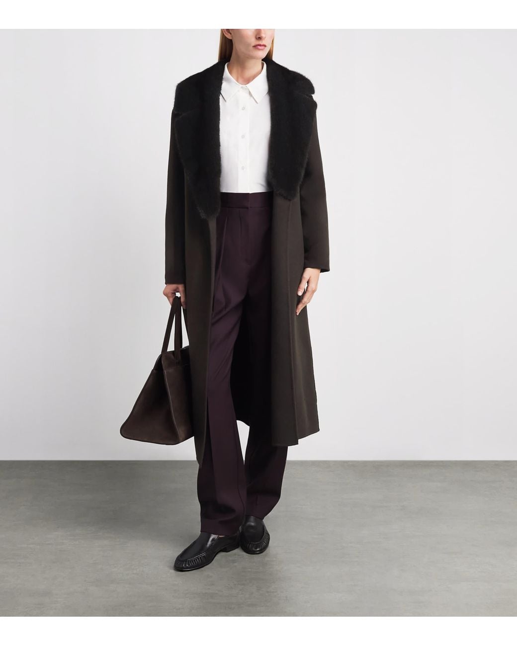 Kiton Black Cashmere Mink-Lapel Wrap Coat