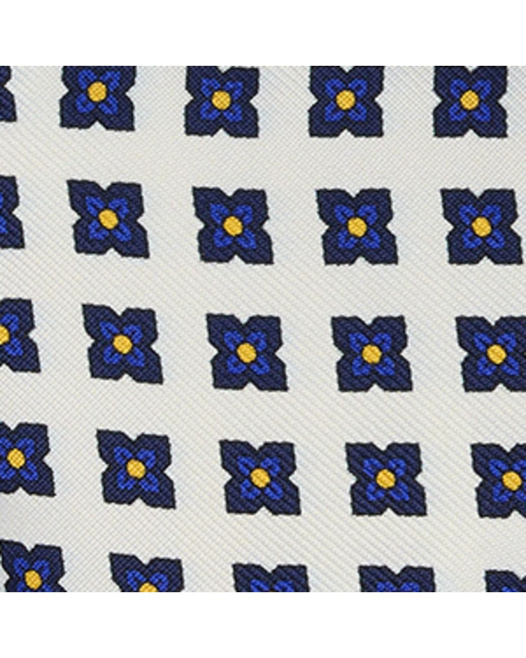 Dunhill Blue Mulberry Silk Geometric Flower Medallion Pocket Square for men