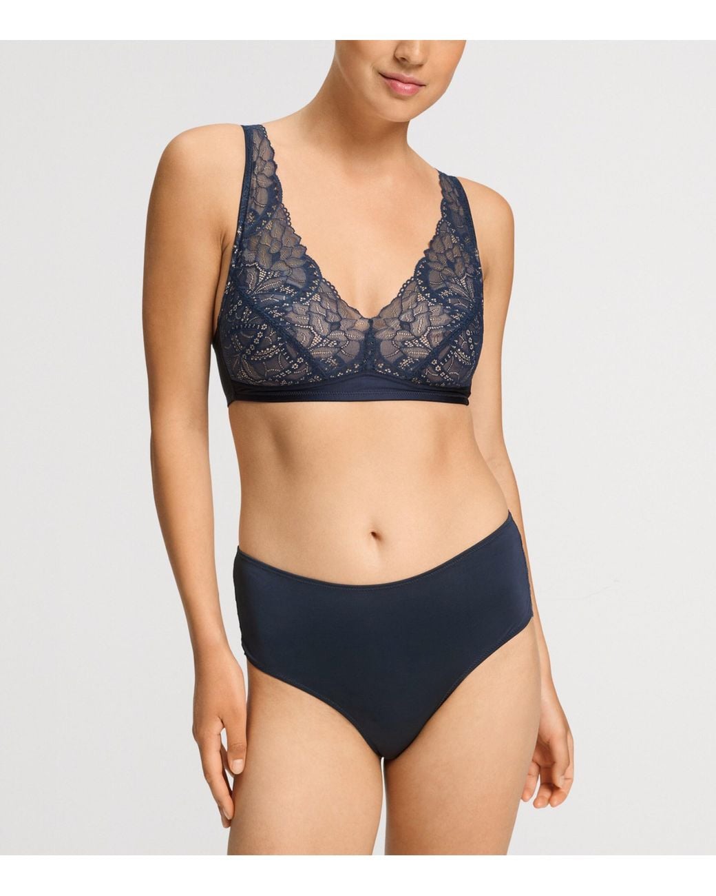 Hanro Blue Stretch-Lace Lightly Padded Bra