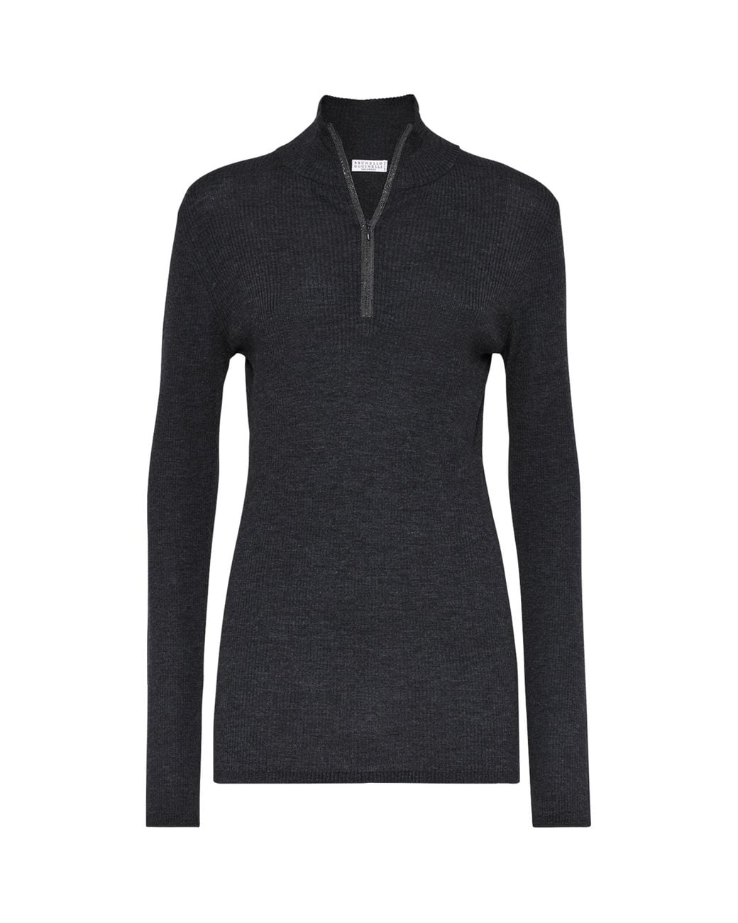 Brunello Cucinelli Black Virgin Wool-Cashmere Rib-Knit Sweater