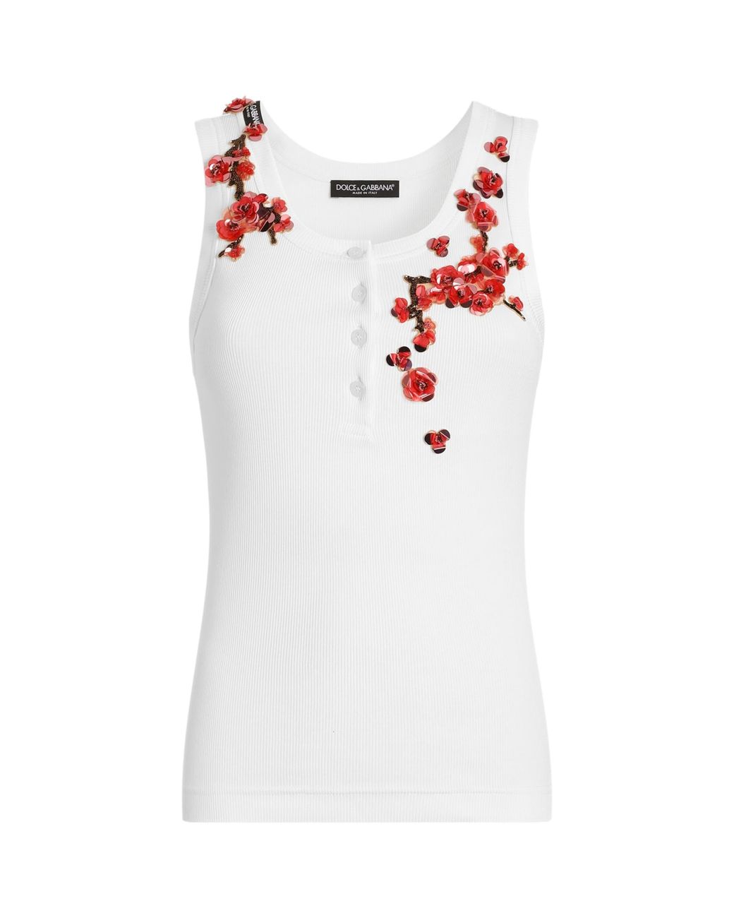 Dolce & Gabbana White Cotton Embellished Tank Top