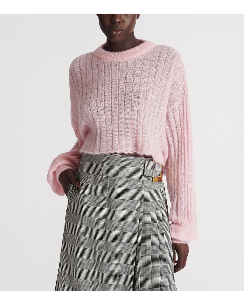 Balmain Pink Mohair-Silk Cropped Sweater