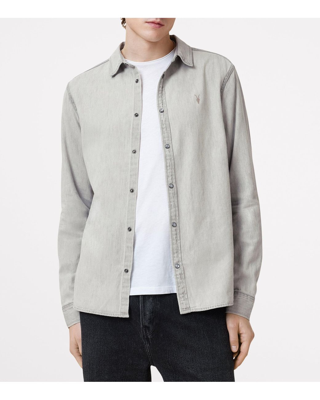 AllSaints Gray Denim Gleason Shirt for men